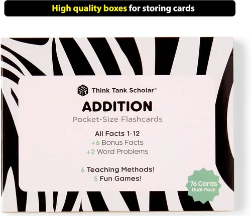 Vista 5 de Think Tank Scholar - Tarjetas de estudio de 150 datos de suma (ganador de premio), todos los datos 1 - 12, tarjetas de bolsillo para niños en jardín