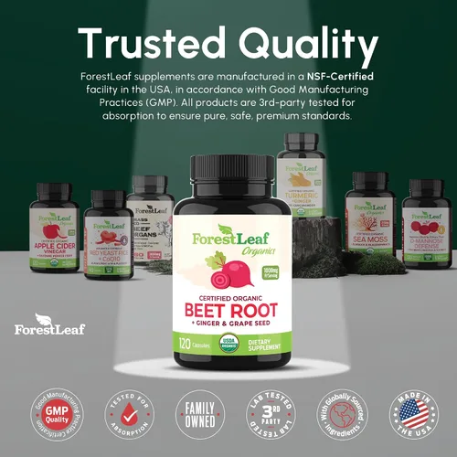 Vista 8 de ForestLeaf USDA - Cápsulas orgánicas de raíz de remolacha – Suplemento de remolacha 1000 mg de extracto 20:1 con semilla de uva de jengibre – Apoya