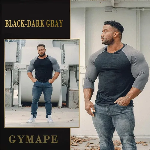 Vista 3 de GYMAPE Camisas Henley cónicas para hombre con manga raglán 34