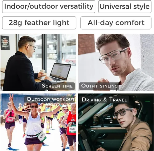 Vista 6 de Jawploy Smart Glasses Bluetooth Audio Glasses Sunglasses Blue Light Glasses for Men Women Color-Change UV Protection Dual Mic