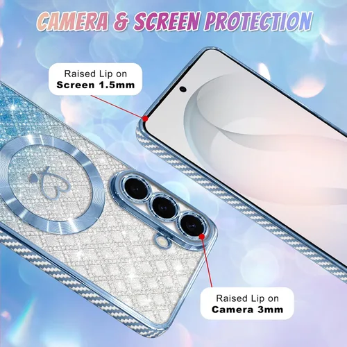 Vista 396 de Bonoma - Funda compatible con Samsung Galaxy S21 Plus, diseño de corazón con purpurina, color rosa Support for MagSafe, Plating Magnetic Case TPU