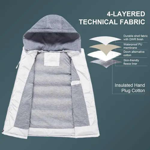 Vista 3 de CREATMO US Chaleco de invierno para hombre, para exteriores, con capucha, extraíble, acolchado, sin mangas, chaleco