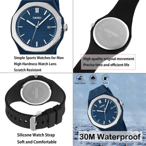 Vista 4 de SKMEI Watches for Men Silicone Easy Read Waterproof Sport Casual Fashion Analog Quartz Luminous Fathers Gifts Black Wrist Watch
