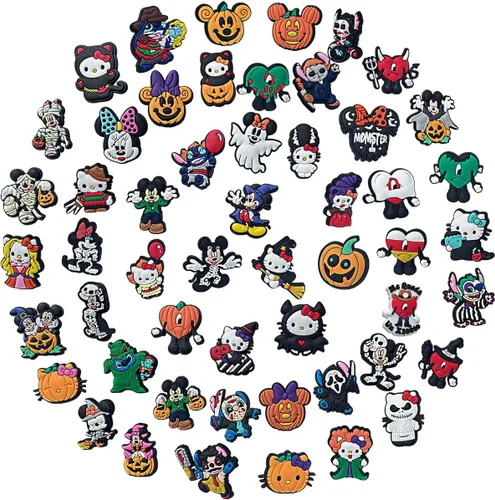Vista 2 de 53 dijes de zapatos de película de terror de Halloween para zapatos tipo zueco y dibujos animados para adolescentes, niños, niñas, hombres
