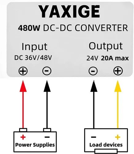 Vista 2 de Convertidor Regulador de Voltaje DC-DC de 36V 48V a 24V 20A 480W, Convertidor Buck, Reductor de Velocidad para Carrito de Golf, Convertidor