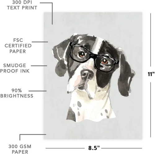 Vista 82 de Andaz Press Póster impreso para pared de perro, 8.5 x 11 pulgadas, Bulldog inglés con gafas negras, 1 paquete, regalo de cumpleaños de Navidad, sin