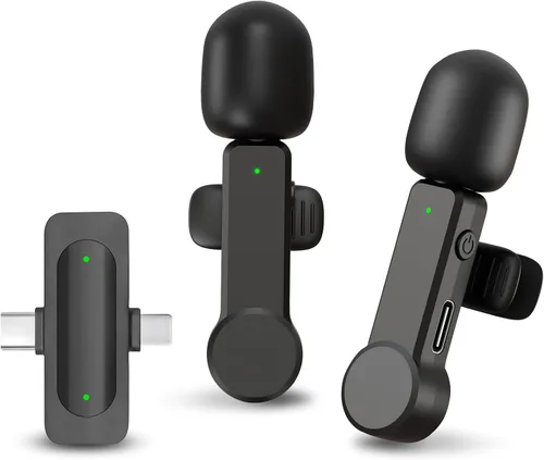 Vista 7 de NPTCL Paquete de 2 micrófonos Lavalier USB C inalámbrico Lav Mic para teléfono Android Cancelación de ruido Mini micrófono de solapa tipo C