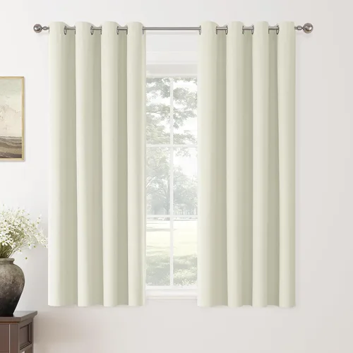 Vista 114 de ChrisDowa Cortinas 100% Opacas de Abedul Sólido de 45 Pulgadas de Largo, 2 Paneles para Dormitorio y Sala de Estar, Estilo Granja Oscurecedoras