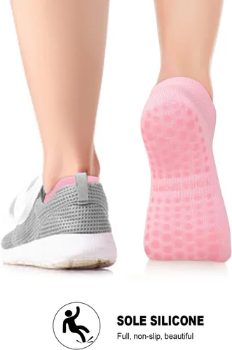 Vista 3 de 6 pares de calcetines de agarre de pilates para mujer, calcetines atléticos antideslizantes para yoga, barre, ballet, descalzo, entrenamiento
