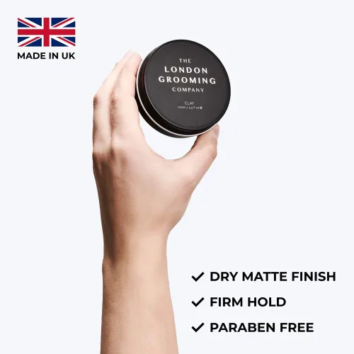 Vista 4 de The London Grooming Company Arcilla para el cabello para hombres, firme, mate, sujeción durante todo el día, fácil de lavar, 1.7 onzas líquidas