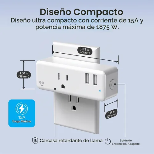 Vista 7 de Geeni Switch + Charge Multi Port Smart Wi-Fi Plug con 2 puertos USB, salida de ahorro de energía con control de aplicación, compatible con Alexa
