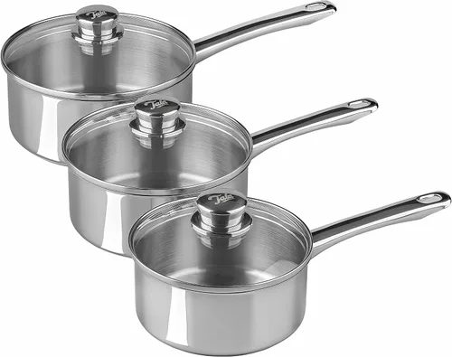 Vista 6 de Tala Performance - Juego de utensilios de cocina de acero inoxidable de 3 piezas, cacerolas con tapas de vidrio, 16, 18 y 7.9 in. Fabricado