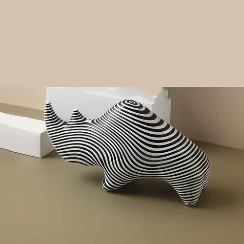 Vista 9 de Escultura china de la estatua del feng shui de resina de rinoceronte, artesanía para el hogar, decoración creativa de escritorio, adornos de arte