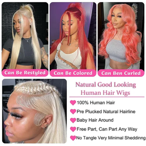 Vista 7 de 613 13x4 Peluca de encaje frontal transparente HD de cabello humano recto rubio platino Peluca de cabello humano predepilado con cabello de bebé