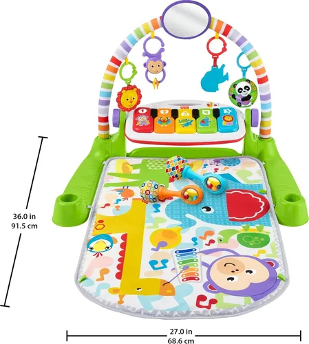 Vista 6 de Gimnasio de piano Fisher-Price Baby Playmat Deluxe Kick & Play para el aprendizaje y 2 maracas de cascabeles suaves para jugar desde recién nacido