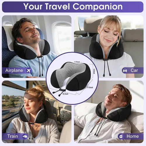 Vista 7 de CloudBliss Almohada de viaje de espuma viscoelástica de alta calidad, almohada cervical cómoda y de apoyo, almohadas cervicales para viajar