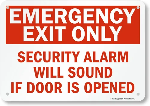 Vista 10 de SmartSign Letrero de metal con texto en inglés «Emergency Exit Only – Security Alarm Will Sound If Door Is Opened», aluminio de 63 mil