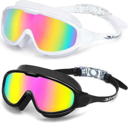 Vista 10 de Freela 2 Pack Swim Goggles for Adult Men Women,180°Wide Vision Anti-fog UV Protection No Leak Clear Swimming Goggles