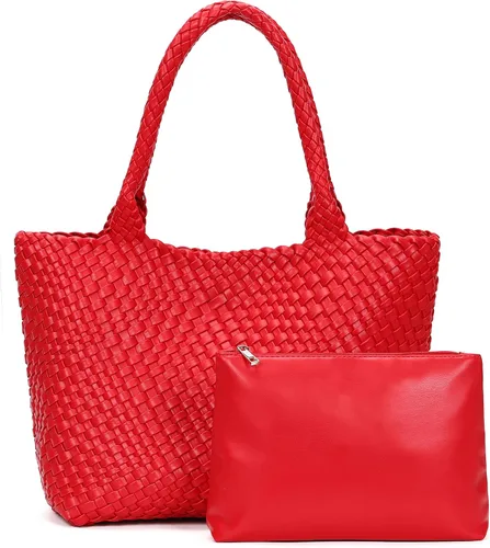 Vista 16 de Bolso de hombro tejido para mujer, asa superior de moda, piel vegana suave