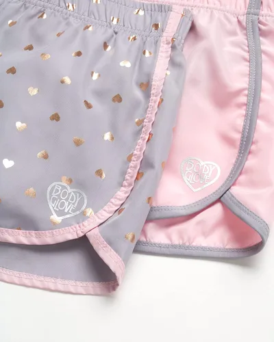 Vista 2 de Body Glove Pantalones cortos deportivos para niña, paquete de 2 pantalones cortos deportivos con delfines (talla 7-12)