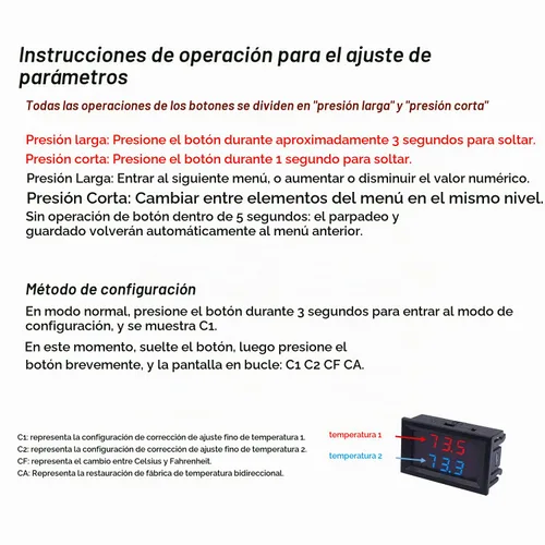 Vista 3 de Termómetro digital weideer, pantalla LED dual, Fahrenheit a Centígrado, ajustable DC 4-28V, -67~+248℉/-55～+120℃, sensor de temperatura de alta