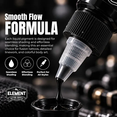 Vista 3 de Element Tattoo Supply - Tinta negra para tatuaje, 8 onzas, tinta negra Negro