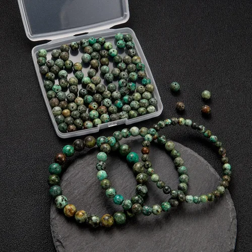 Vista 6 de 100 piezas de cuentas de piedra natural de 6 mm, turquesa africana redonda, cuentas sueltas de gema con cordón elástico para hacer pulseras