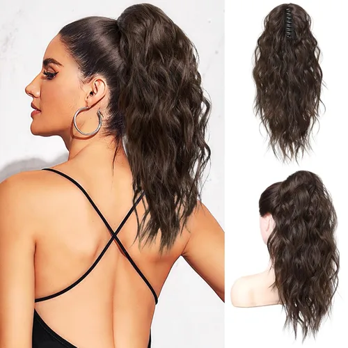Vista 17 de FLUFYMOOZ Extensión de cola de caballo, extensión de cola de caballo con clip de garra de 18 pulgadas, extensiones de cabello ondulado y rizado