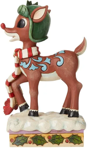 Vista 2 de Enesco Rudolph, el reno de nariz roja en sombrero de aviador y bufanda figura, Marrón