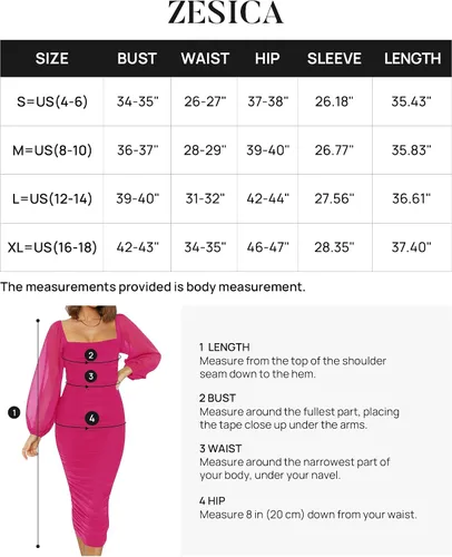 Vista 6 de ZESICA Vestido midi sexy y fruncido para mujer 2023, manga larga, cuello cuadrado, espalda descubierta, cóctel, fiesta, boda