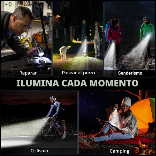 Vista 7 de Linterna recargable KNIBO 99000 altos lúmenes, luz de flash brillante LED Linternas tácticas con pantalla LCD de potencia, 6 modos, impermeable