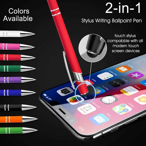 Vista 4 de Amlion Bolígrafos personalizados a granel, bolígrafos personalizados con lápiz capacitivo con nombre, mensaje y logotipo grabado, regalo