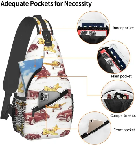 Vista 4 de Small Crossbody Bags for Women Men - Vintage Car Plane Print Adjustable Shoulder Bag Fanny Packs Belt Sling Bag Crossbody Purses Backpack for Travel