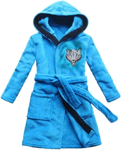 Vista 3 de FEETOO Wolf Embroidery Series Children's Bathrobe Sky Blue Boy's Robe