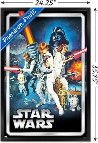 Vista 3 de Star Wars: A New Hope - Póster clásico de pared, 34 pulgadas de largo x 22.4 pulgadas de ancho, versión enmarcada en negro Versión con marco negro