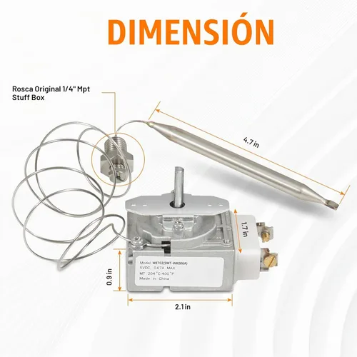 Vista 6 de 60125401 Termostato para freidora con interruptor de perilla, termostato Millivolt RX-1-36, caja de cosas Mpt de 1/4 pulgadas compatible con Pitco