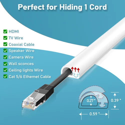 Vista 4 de Ocultacables de Pared de 39", Cubiertas de Cables de Silicona Autoadhesivas para Cables en la Pared, Ocultacables para TV de Montaje en Pared, Kit