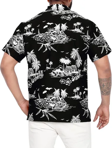 Vista 3 de LA LEELA Camisas hawaianas de manga corta con botones para hombre, camisas de fiesta para hombre, camisas tropicales de verano, playa, vacaciones