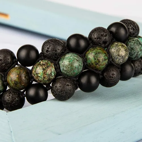 Vista 6 de Pulseras de piedra de lava natural de 0.315 in para hombres, cristal curativo difusor de aceites esenciales, pulsera de cuentas para chakras, yoga