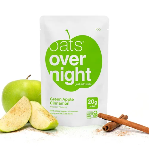 Vista 7 de Oats Overnight - Manzana verde canela - Batido alto en proteínas, bajo en azúcar para desayuno, sin gluten, alta fibra, avena sin OMG