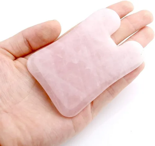 Vista 3 de Gua Sha Herramienta facial - Herramientas de masaje de spa para hinchazón ocular, círculo oscuro y drenaje linfático - Tabla de cuarzo rosa