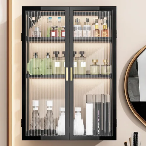 Vista 6 de Gdrasuya10 Organizador de armario colgante para montar en la pared, armario de cocina de metal con puertas acrílicas para comedor, cocina, baño