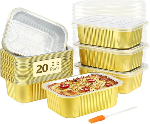 Vista 10 de LNYZQUS Sartenes de aluminio pequeños de 1 libra con tapas, paquete de 30 latas de aluminio de 16 onzas para hornear, recipientes sobrantes