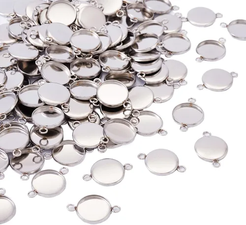 Vista 17 de Craftdady 36 unidades de conectores colgantes de bandeja de bisel en blanco de 0.315-0.551 in, ajuste de cabujón de camafeo redondo, acero