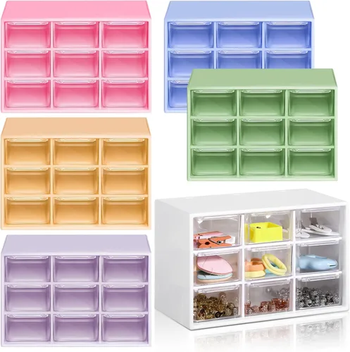 Vista 7 de Amyhill 6 Piezas Organizador Mini de Cajones Organizador Pequeño con 9 Cajones Caja de Almacenamiento de Manualidades de Plástico de Escritorio