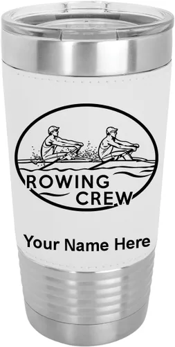 Vista 20 de LaserGram 20oz Vacuum Insulated Tumbler Mug, Rowing Crew, Personalized Engraving Included (Faux Leather, Baseball Style)