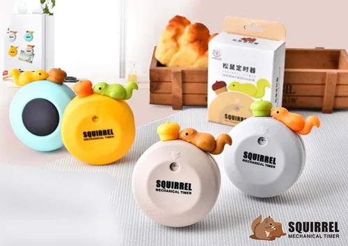 Vista 7 de Temporizadores de maquinaria de ardilla linda de 60 minutos, temporizador mecánico de cocina, reloj, contadores de alarma fuerte, temporizador Beige