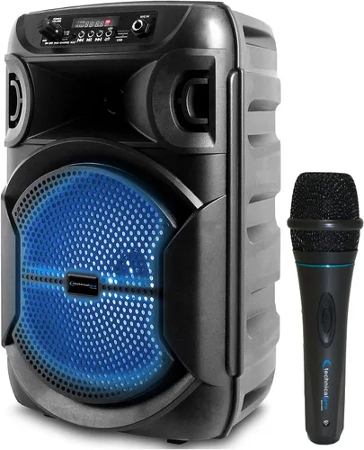 Vista 10 de Technical Pro Altavoz Bluetooth portátil de 8 pulgadas de 500 vatios con woofer y tweeter Procesamiento digital, XLR a 1/4" para Karaoke, Negro