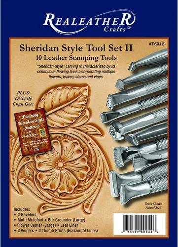 Vista 2 de Realeather Juego de herramientas de sellos de cuero para artesanía de cuero, set de sellos estilo Sheridan II