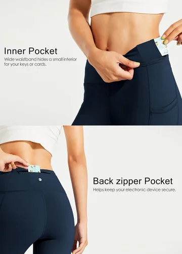 Vista 4 de Willit - Leggings de cintura alta con forro polar para mujer, impermeables, térmicas, para senderismo, yoga, correr